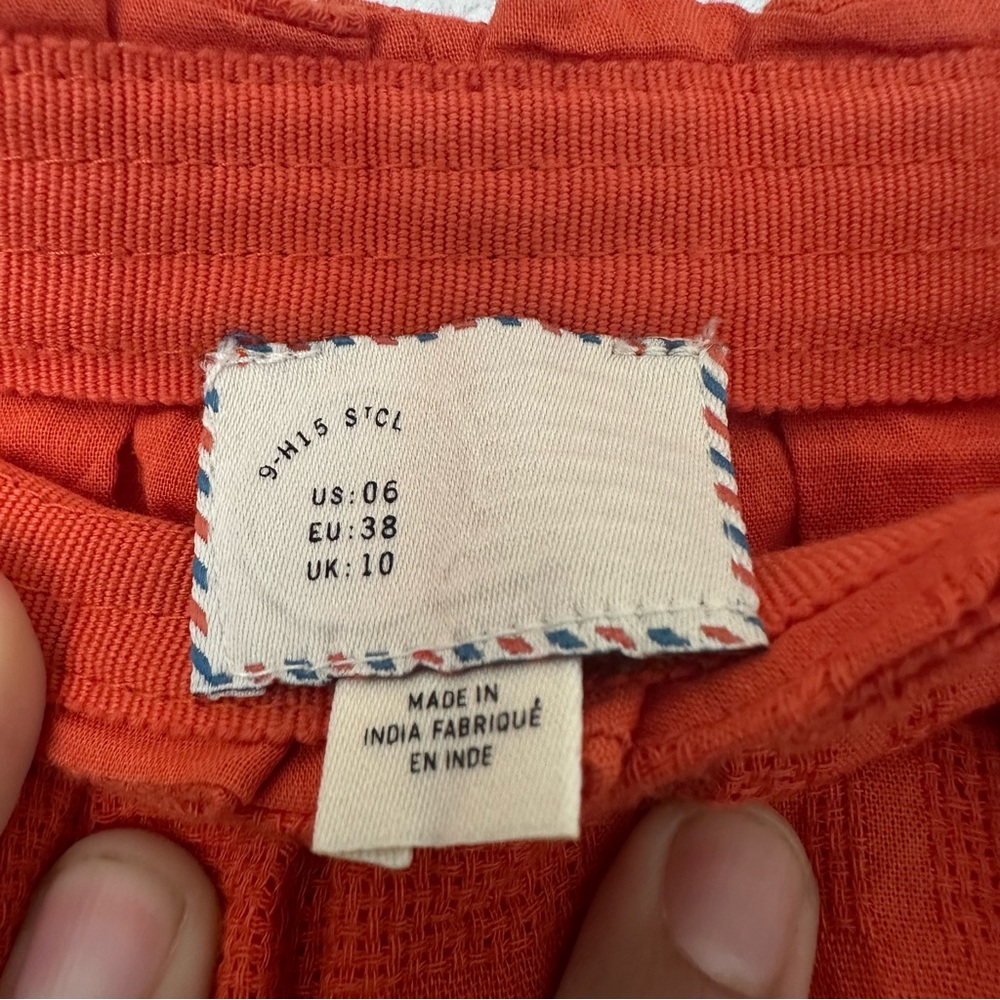 Anthropologie Postmark Orange Pleated A-Line High Darlene Dobby Flare Skirt Sz 6 - Picture 2 of 6